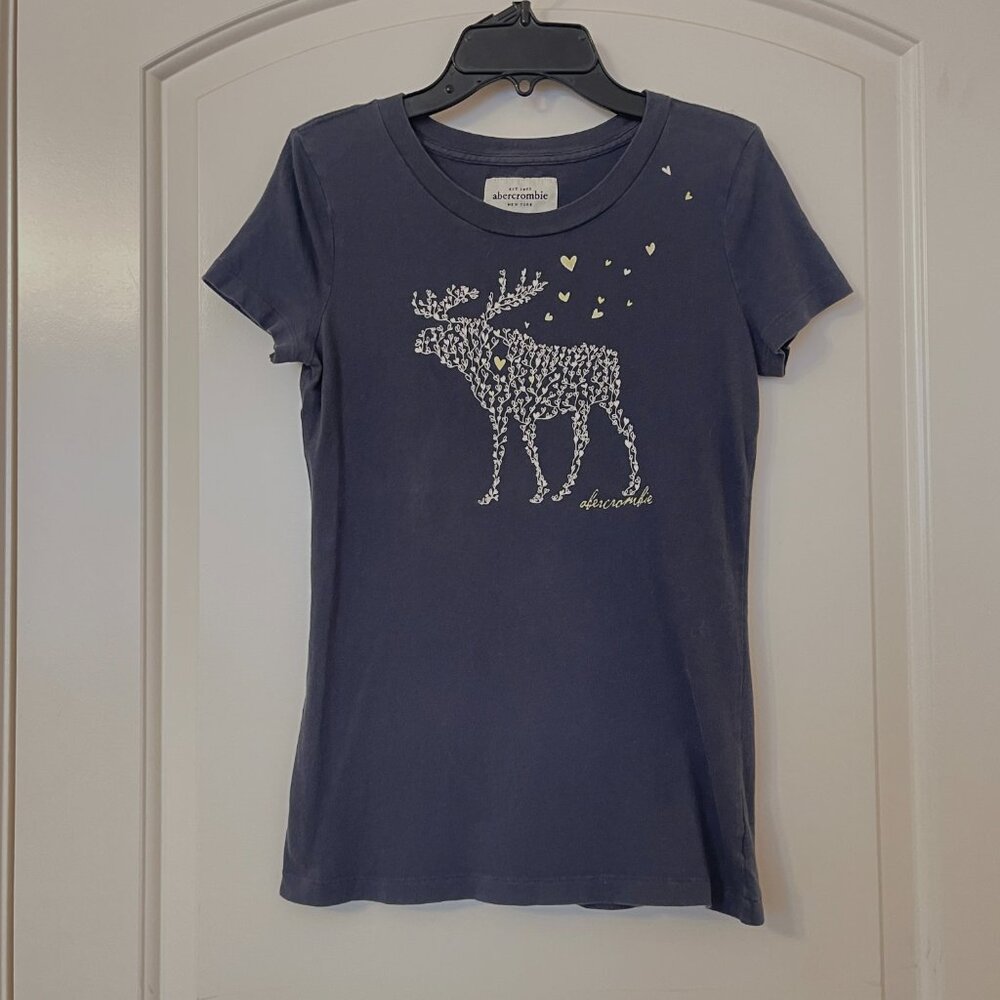 Abercrombie XL Tee Shirt Top Navy Blue Moose Hearts Vintage Runs Small Y2K